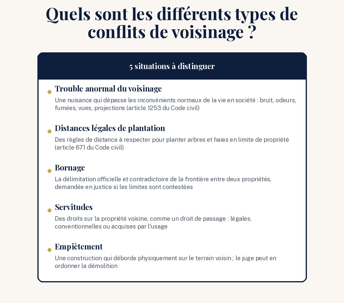 Schéma des différents types de conflits de voisinage